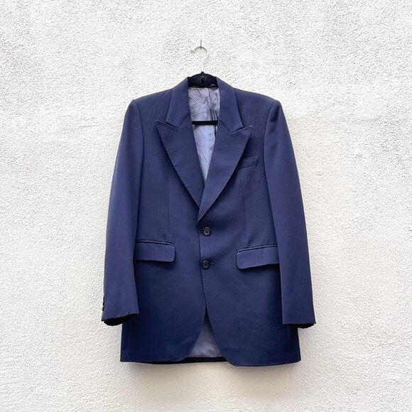 Vintage Men's Jean Foster Paris Navy Blue Wool Gabardine Blazer Jacket 40R